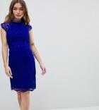 Chi Chi London Petite Scallop Lace Pencil Dress - Blue
