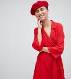 Monki Belted Wrap Dress In Red