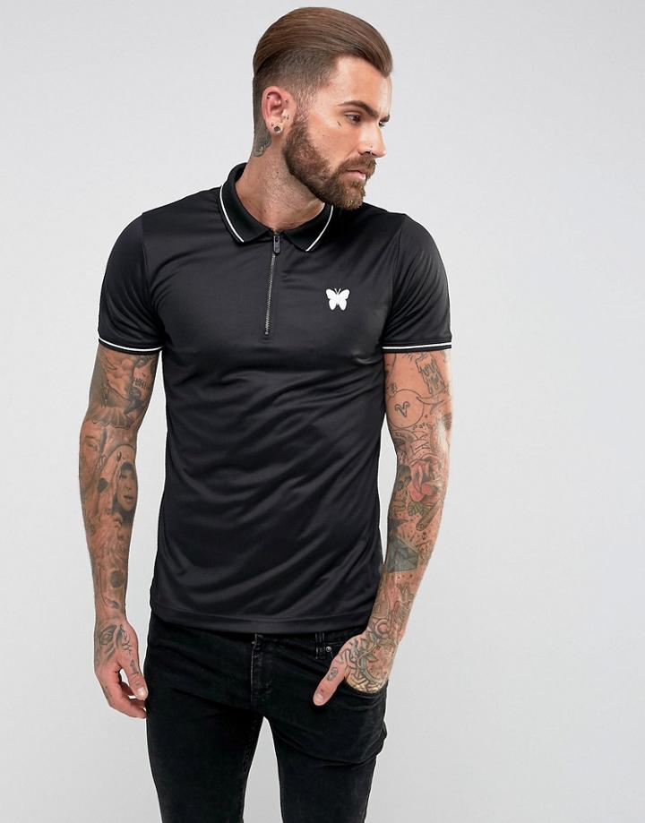 Good For Nothing Polo T-shirt In Black With Half Zip - Black