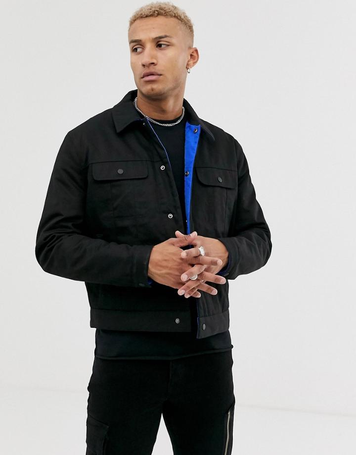 Asos Design Oversized Reversible Jacket In Black And Blue