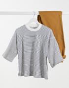 Asos Design Oversized Boxy T-shirt In Textured Stripe In Ecru-white