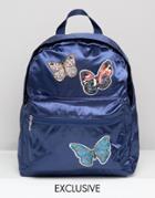 Reclaimed Vintage Satin Backpack With Butterfly Patches - Navy