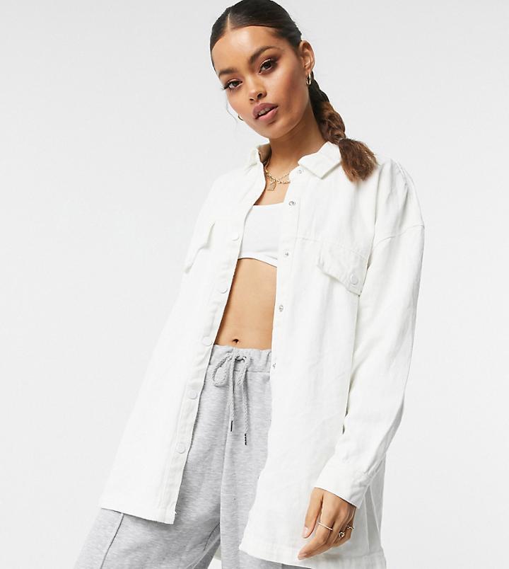 Missguided Petite Oversized Denim Shirt In White