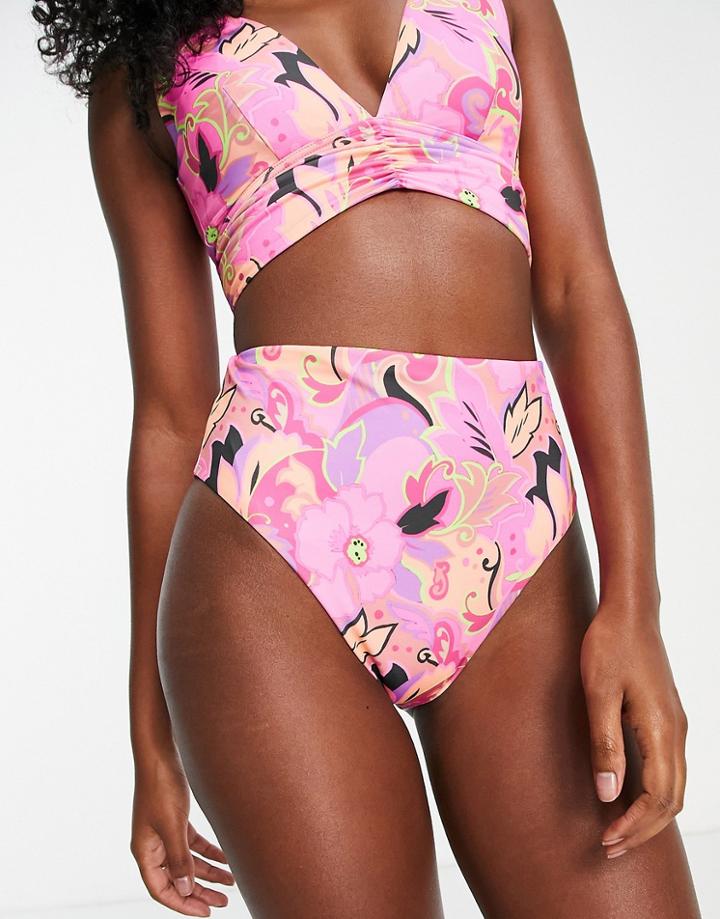 Asos Design Mix And Match High Leg High Waist Bikini Bottom In Bold Floral Print-multi