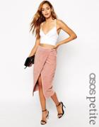 Asos Petite Wrap Pencil Skirt In Suede With D-ring - Blush