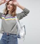 Asos Petite Sweat With Rainbow Stripe Detail - Gray