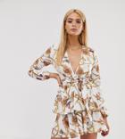 John Zack Tall Plunge Front Skater Dress In White Vintage Chain Print - Multi
