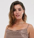 Outrageous Fortune Plus Cowl Front Lace Insert Cami In Taupe Leopard Print-cream