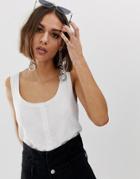 Na-kd Ribbed Tank Top With Button Detail In White - White