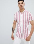 Asos Design Skinny Stripe Shirt In Pink - White