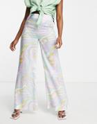 Asos Design Satin Clean Flare Pants In Paisley Print-multi
