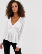 New Look Wrap Front Blouse In White Polka Dot