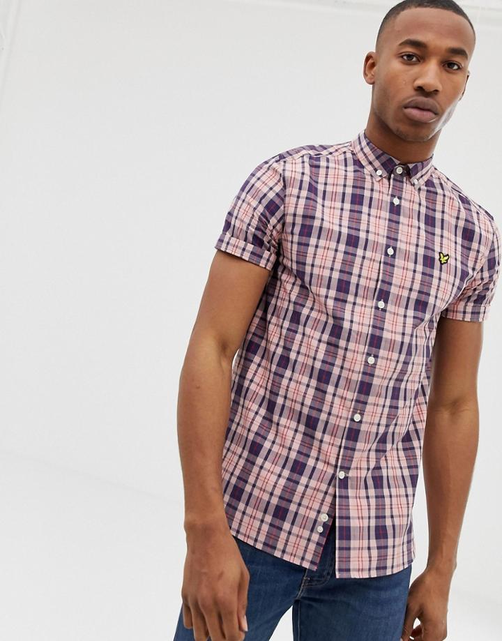 Lyle & Scott Short Sleeve Check Shirt In Pink - Pink