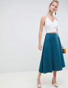 Asos Design Wrap Midi Scuba Prom Skirt With Asymmetric Hem - Green