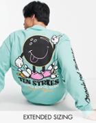 Crooked Tongues Oversized Sweatshirt With Back Bowling Graphic Print In Teal Green