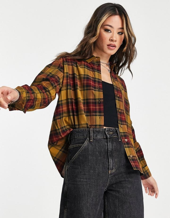 Fred Perry Tartan Shirt In Dark Caramel-brown
