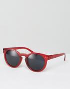 Asos Chunky Round Sunglasses In Crystal Burgundy - Red