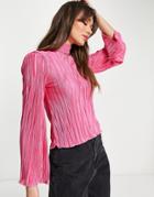 River Island Tie Back Plisse Blouse In Pink