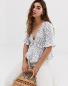 Wild Honey Layered Top In Ditsy Floral Print - White