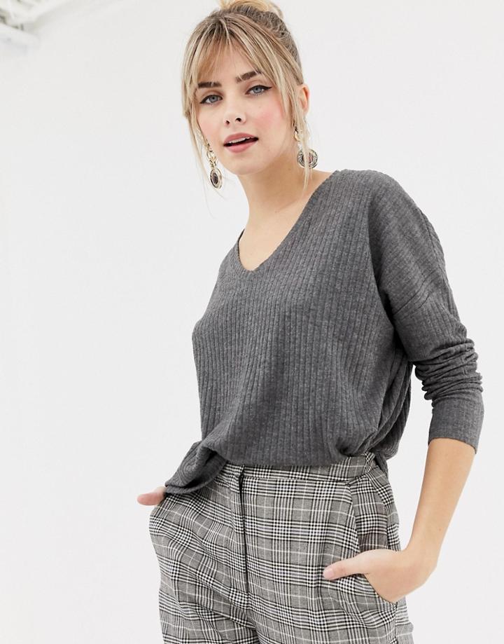 New Look Brushed Rib Top In Dark Gray - Gray