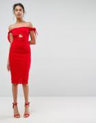 Asos Bardot Lace Tie Shoulder Midi Dress - Red