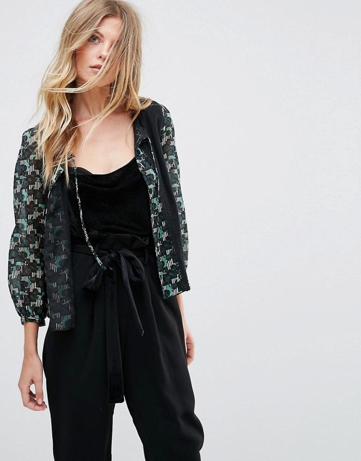 Anna Sui Jersey Mix Cardigan In Deco Cherry Print - Multi
