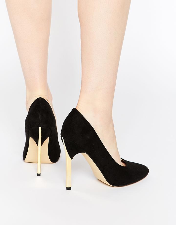 London Rebel Metal Detail Heeled Pumps - Black Mf