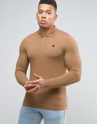 Asos Pique Muscle Long Sleeve Polo - Brown