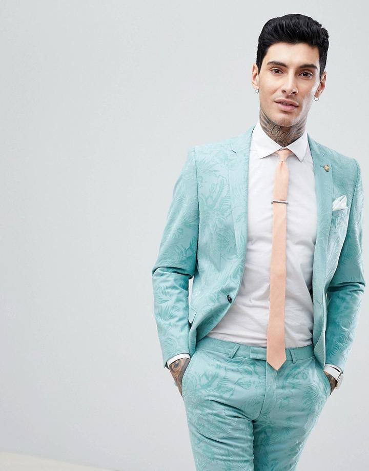 Noose & Monkey Super Skinny Wedding Suit Jacket In Flocking - Green
