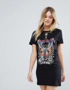 Brave Soul Graphic Band T-shirt Dress - Black