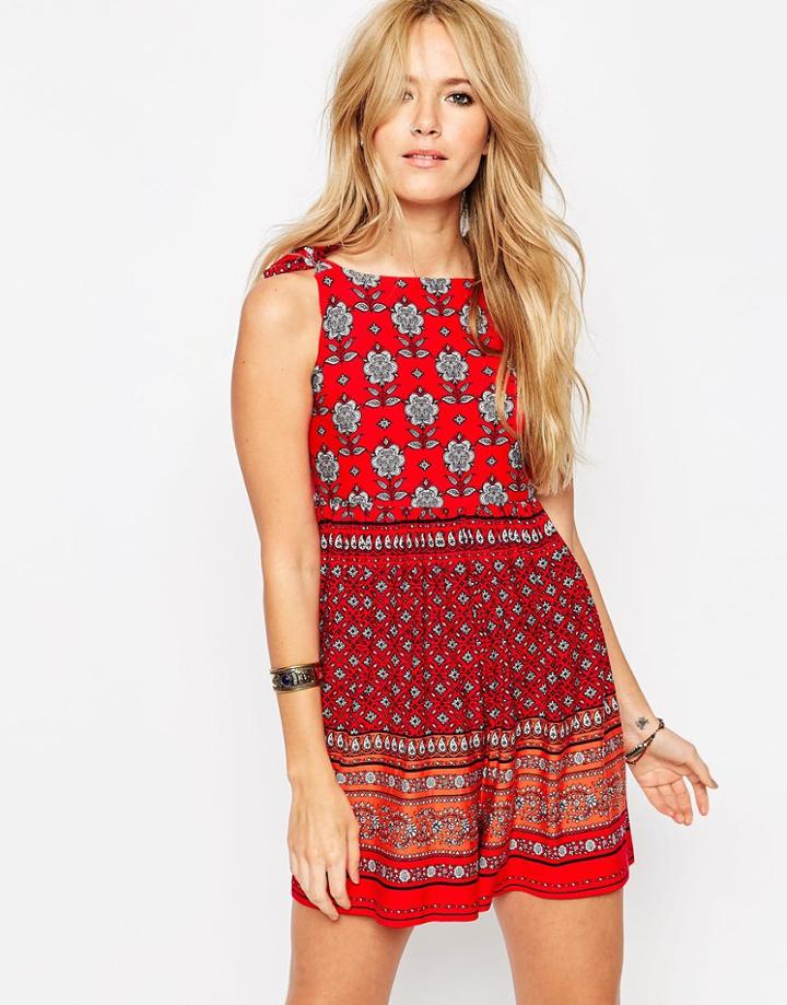 Asos Border Print Pinafore Romper - Multi