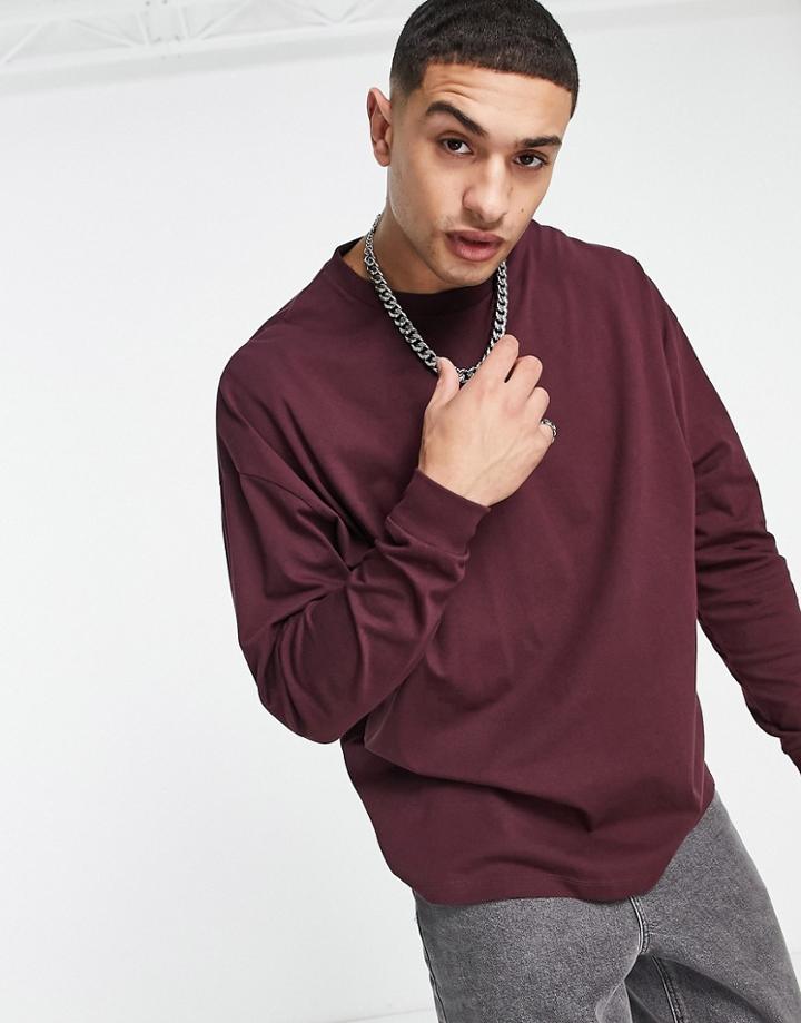 Asos Design Oversized Long Sleeve T-shirt In Burgundy - Burgundy-red