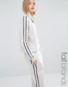 Y.a.s Tall Contrast Stripe Drawstring Cropped Hoodie - Cream