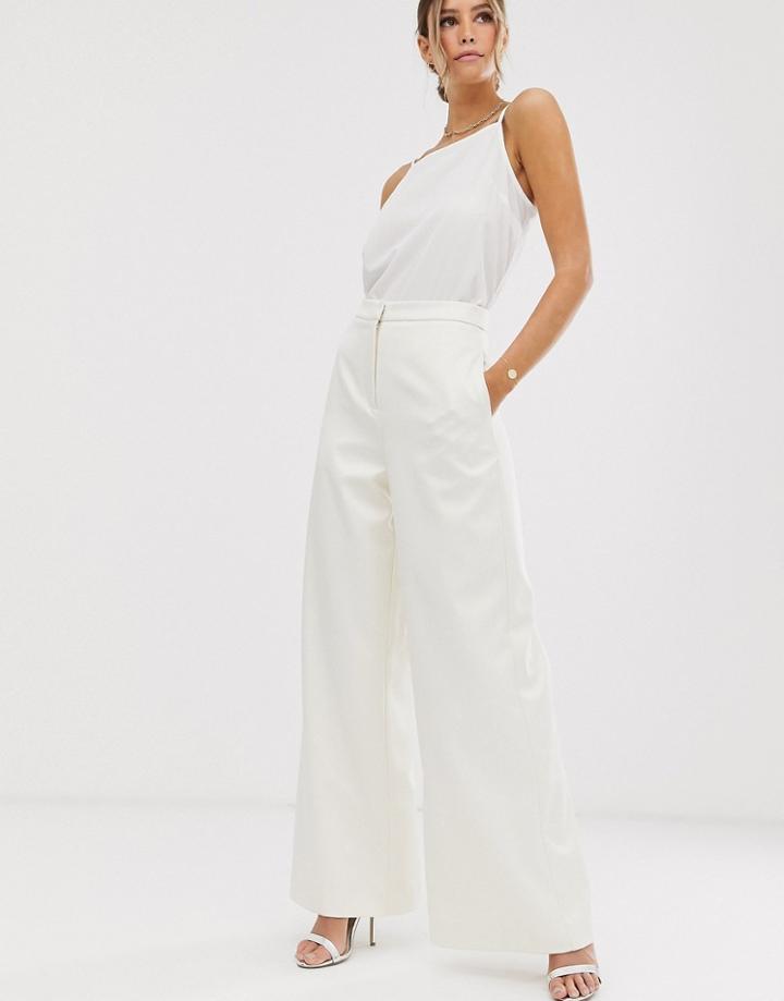 Asos Edition Wide Leg Wedding Pants In Satin - Cream