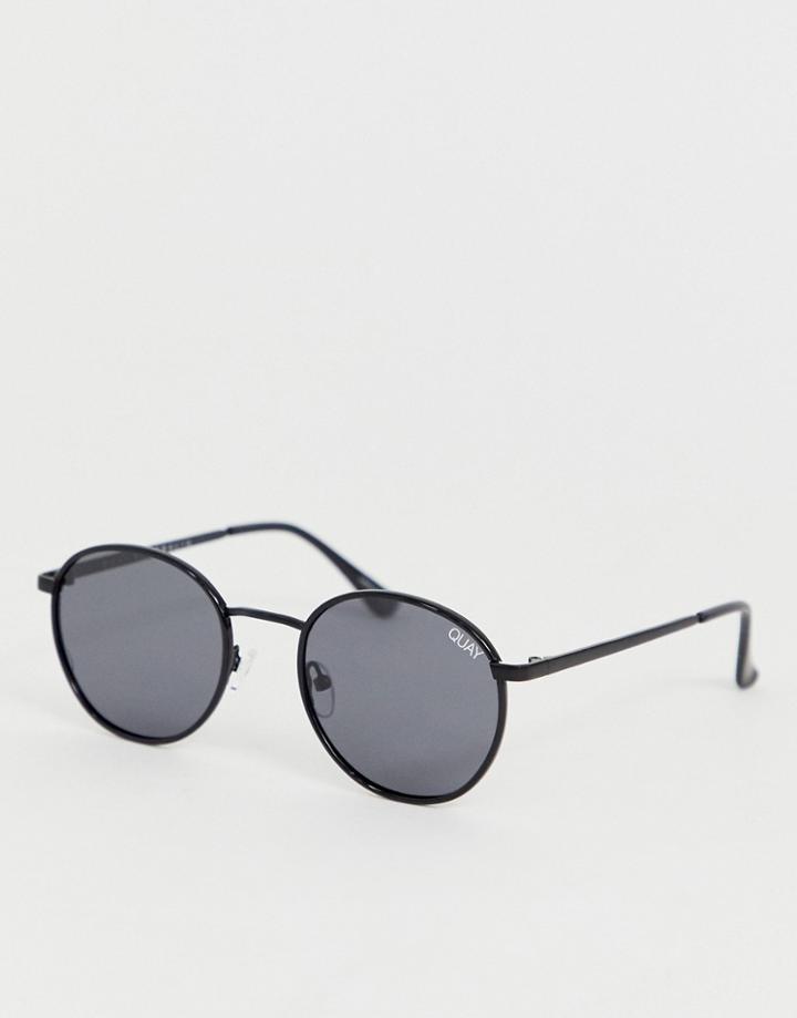 Quay Australia Omen Round Sunglasses In Black - Black