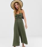 Asos Design Petite Cami Jumpsuit With Gathered Bodice Detail-green
