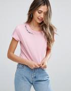 Brave Soul Take It Or Leave It Crop Crew Neck T-shirt - Pink