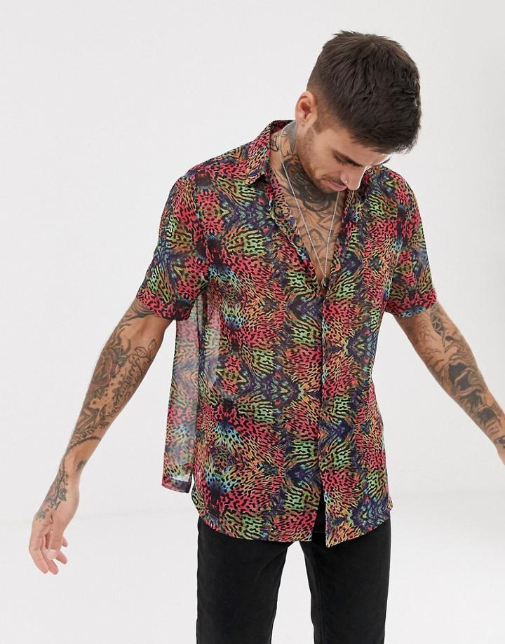 Asos Design Festival Relaxed Fit Shirt With Deep V-neck In Animal Print - Multi
