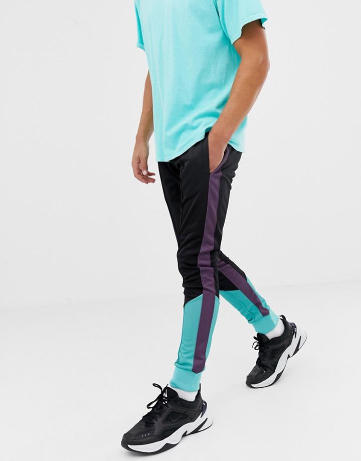 Night Addict Paneled Retro Skinny Fit Joggers - Black