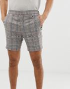 Asos Design Slim Smart Shorts In Gray Check With Removeable Metal Chain - Gray