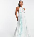 Asos Design Petite Deep Plunge Maxi Beach Dress In Blue Tie Dye-multi