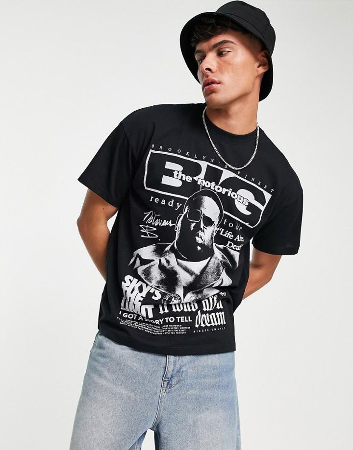 Pull & Bear Biggie Sky's The Limit T-shirt In Black