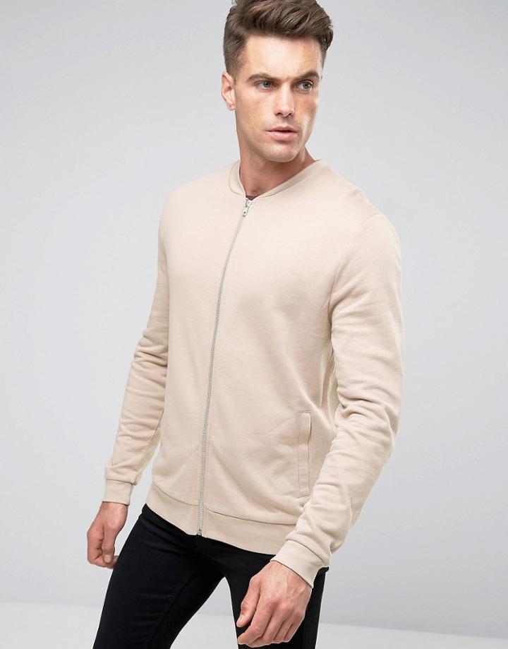 Asos Jersey Bomber Jacket In Beige - Beige