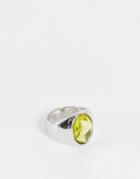 Asos Design Pinky Signet Ring With Yellow Jewel-silver