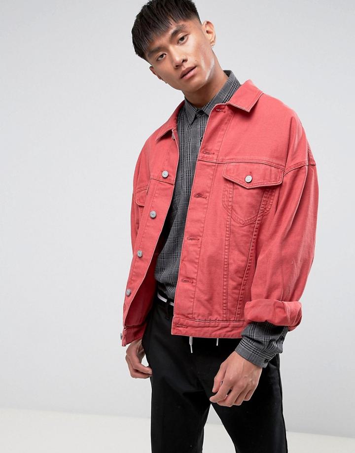 Asos Oversized Denim Jacket In Red - Red