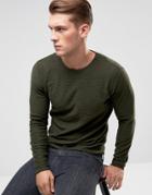 Only & Sons Raw Edge Sweater In 100% Cotton - Green