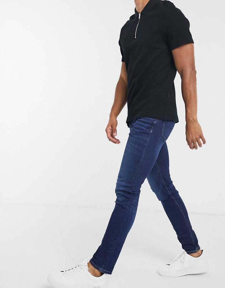 River Island Skinny Jeans In Dark Blue Wash-blues