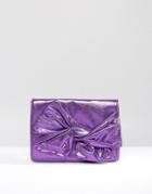 Asos Metallic Soft Bow Clutch Bag - Purple