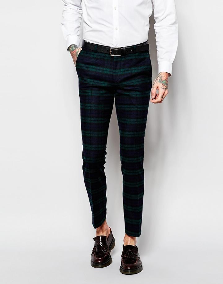 Heart & Dagger Plaid Suit Pants In Skinny Fit - Green