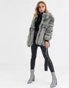 Jayley Luxurious Stripe Faux Fur Jacket-gray
